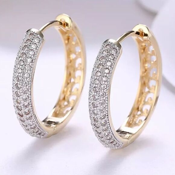 New 18K Gold Zircon Earrings - Picture 1 of 6